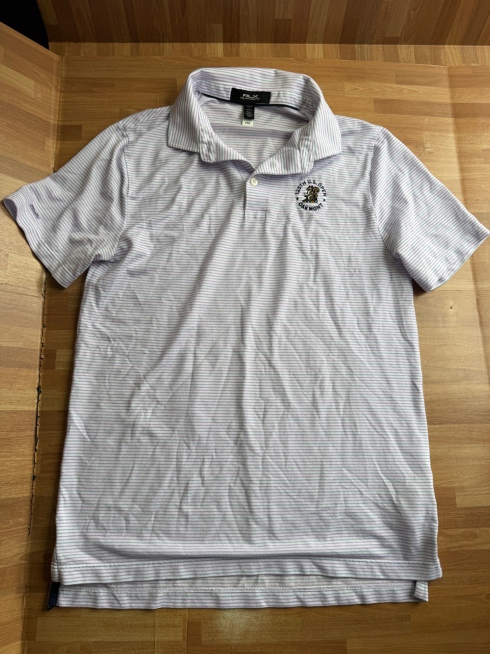 RLX Ralph Lauren striped polo shirt, 125th U.S. Open Oakmont logo. Size 18 boys